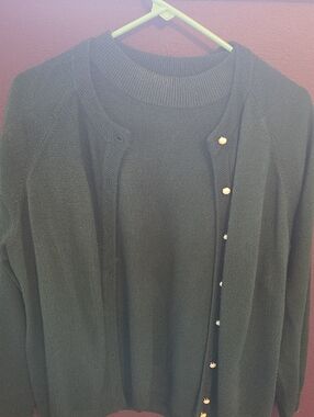 Sag Harbor Black Two-Piece Knit Sweater and Button Cardigan